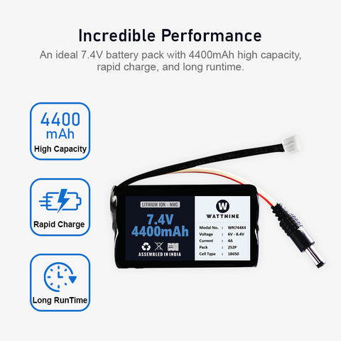 WATTNINE® 7.4V 4400mAh Rechargeable Lithium-ion Battery Pack with Warranty