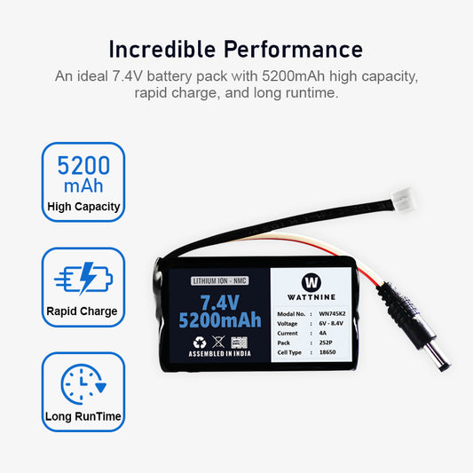 WATTNINE® 7.4V 5200mAh Rechargeable Lithium-ion Battery