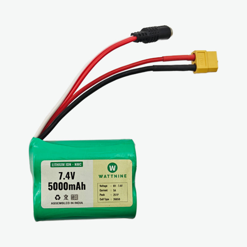 WATTNINE® 7.4V 5000mAh Rechargeable Lithium Battery