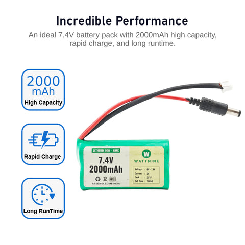 7.4V 2000mAh Rechargeable Lithium Ion Battery with DC Male Connector and IMAx Connector