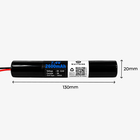 WATTNINE® 7.4V 2600mAh Rechargeable Lithium-ion NMC Battery Pack with Warranty for GPS, CCTV, and Commercial Application