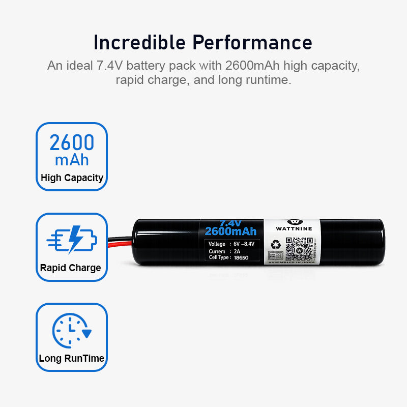 WATTNINE® 7.4V 2600mAh Rechargeable Lithium-ion NMC Battery Pack 