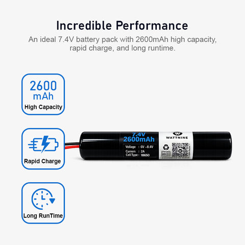 WATTNINE® 7.4V 2600mAh Rechargeable Lithium-ion NMC Battery Pack 