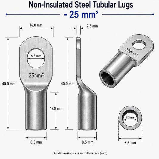 Non-Insulated Copper Tubular Lugs - 25 mm