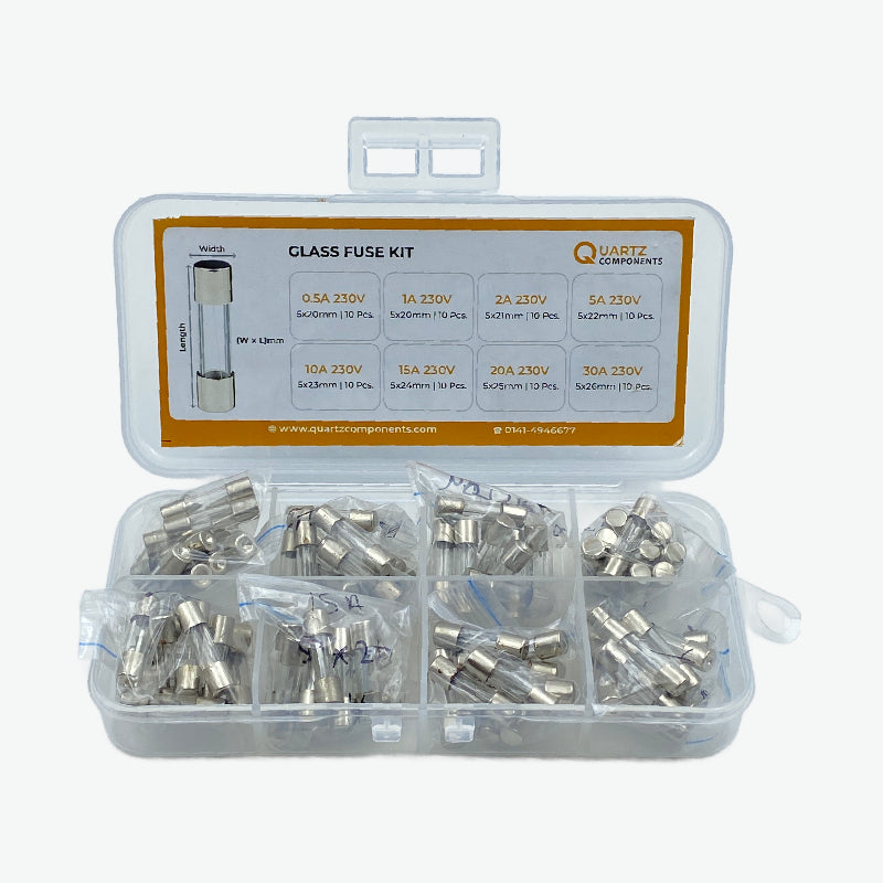 8 Values Glass Fuse Kit from 0.5A to 30A - 80Pcs