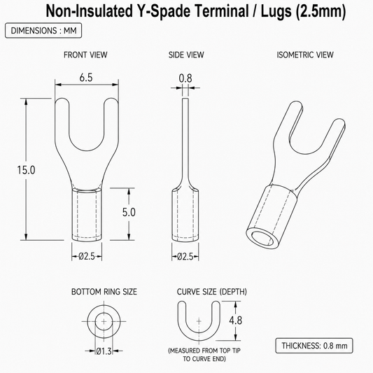 Non-Insulated Y-Spade Terminal / Lugs (2.5mm) - Pack Of 2