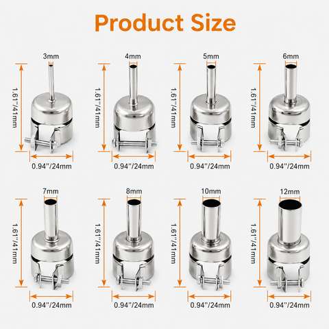 8Pcs Universal Hot Air Gun Nozzle Set 3-12mm Stainless Steel Heat Resistant Adjustable Conical Tips