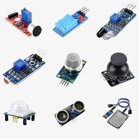9 in 1 Arduino Sensor Kit - Ultrasonic, PIR, IR, DHT11, MQ2, LDR, Sound, Rain Sensor and Joystick