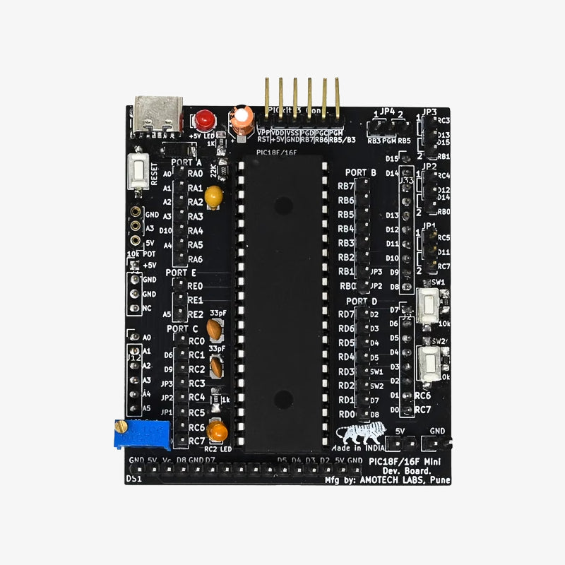 Amotech Labs - PIC18F/16F Mini Development Board (with PIC18F452 IC and LCD)