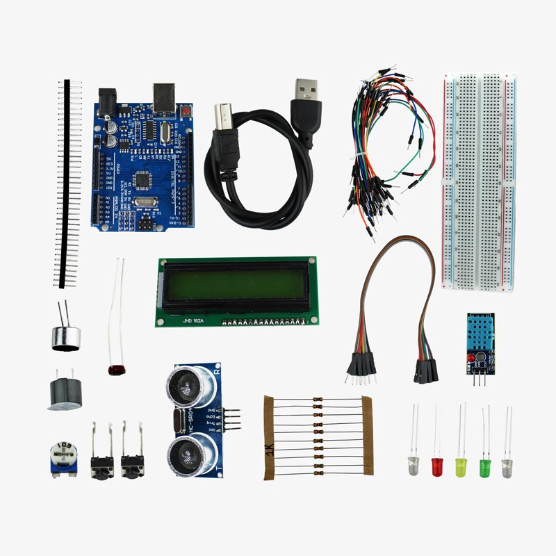 Starter Kit with UNO R3, Breadboard, LED, Resistor, Jumper Wires and Power Supply Based on Arduino - Build more than 10 DIY Projects