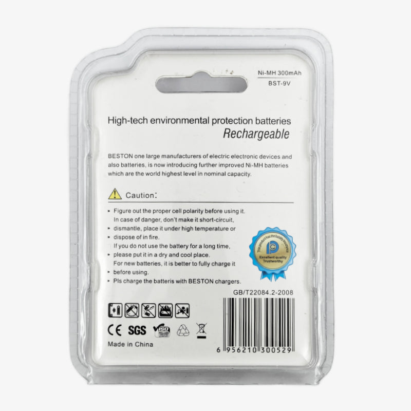 BESTON 9V 300mAh Ni-MH Rechargeable Battery
