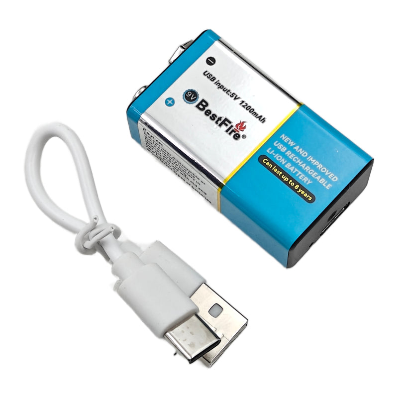 BestFire 9V 1200mAh USB Type-C Rechargeable Li-ion Battery - 6000mWh