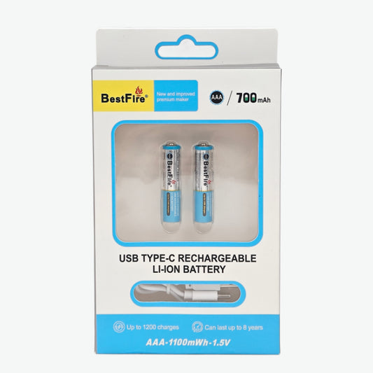BestFire AAA USB Type-C 700mAh Rechargeable Li-ion Battery - 1100mWh(1.5V)