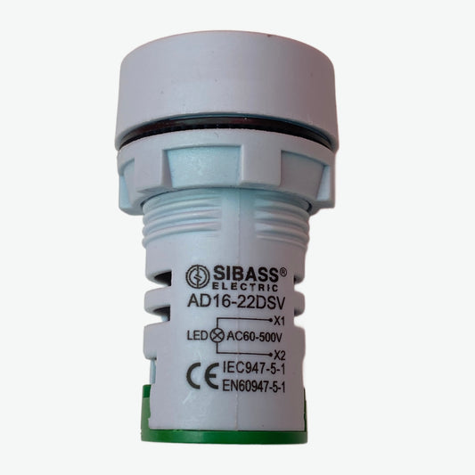 Ceyone AD16-22DSV AC Voltmeter Display Round Green 22mm (60 to 500 VAC)