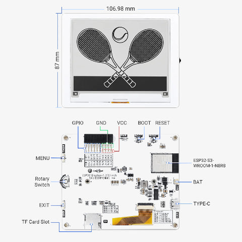 CrowPanel ESP32 4.2inch E-paper HMI Display with 400*300 Resolution Black/White Color Driven By SPI Interface