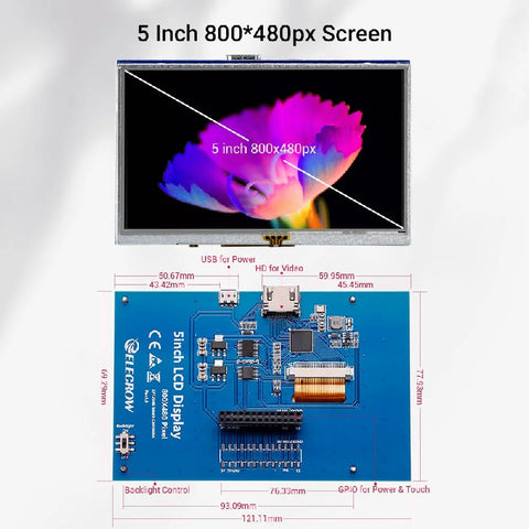 Elecrow RR050 5inch 800x480 Resistive Touch Screen TFT Display for Raspberry Pi 