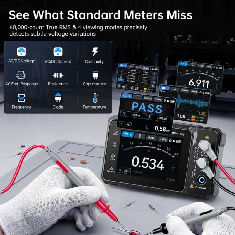 FNIRSI® TMP-610S 3-in-1 Digital Multimeter DSO DDS Generator