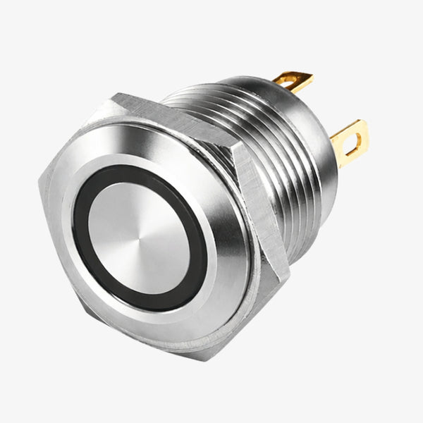 Flat Head 16mm 3V-6V Ring Light Non-Latching Metal Push-Button Switch - Red Light (4 Pin NO)