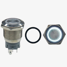 Load image into Gallery viewer, Flat Head 12mm 12V Ring Light Self-Lock Non-Momentary Metal Push-Button Switch
