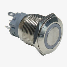 Load image into Gallery viewer, Flat Head 12mm 12V Ring Light Self-Lock Non-Momentary Metal Push-Button Switch - Blue Light