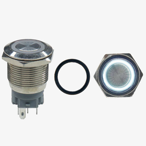 Flat Head 12mm 12V Ring Light Self-Lock Non-Momentary Metal Push-Button Switch