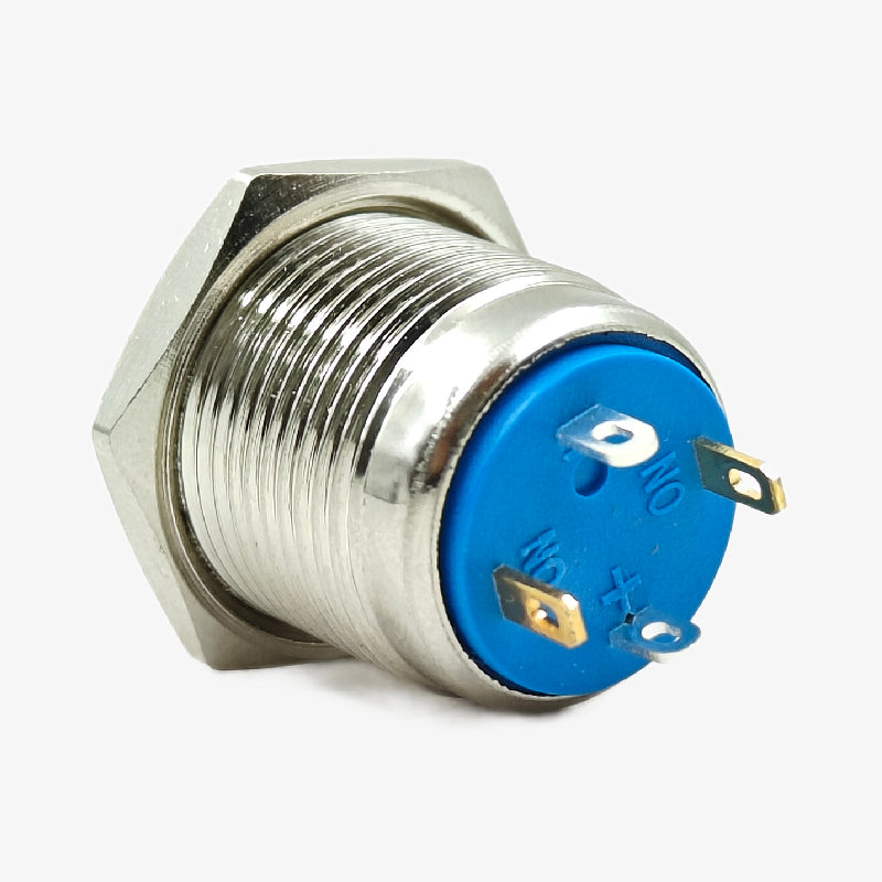 Flat Head 16mm 3V-6V Ring Light Non-Latching Metal Push-Button Switch Red Light