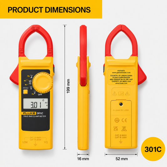 Fluke 301C 1000A AC TRMS Clamp Meter with 1 Year Warranty
