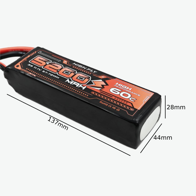 HIGH FLY 11.1V 5200mAh 3S 60C Lithium-Polymer Rechargeable Battery Dimensions