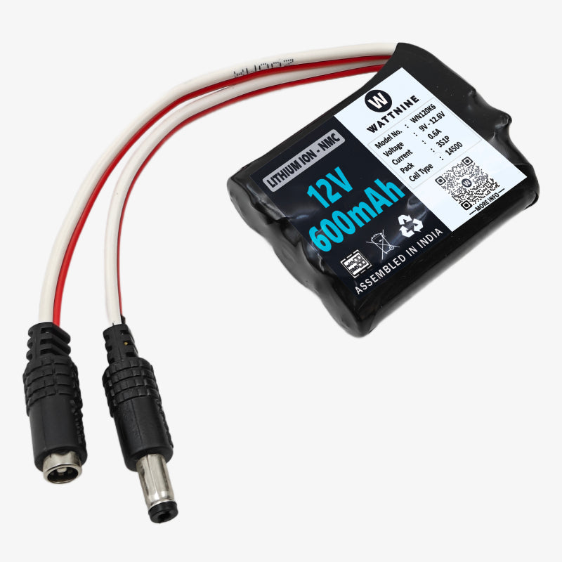 WATTNINE® 12V 600mAh Rechargeable Lithium Battery Pack