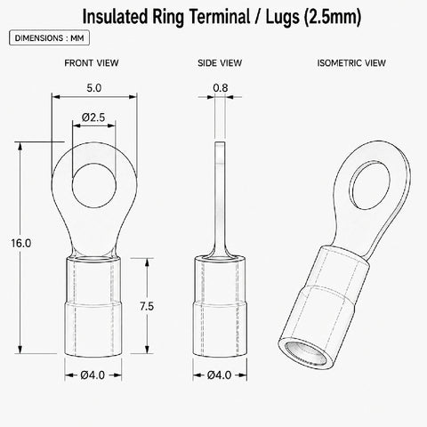 Insulated Ring Terminal / Lugs (2.5mm)