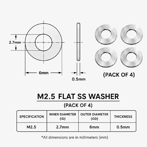 M2.5 Flat SS Washer (Pack of 4)