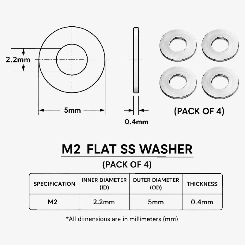 M2 Flat SS Washer (Pack of 4)