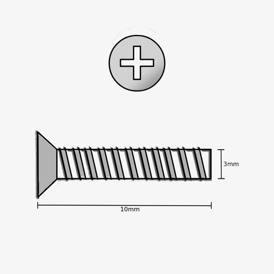 M3 X 10mm CSK Phillips Head SS202 Bolt (Pack of 10)