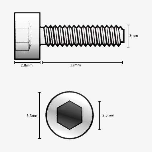 M3 X 12mm Hex Allen Socket Head SS202 Bolt(Pack of 10)