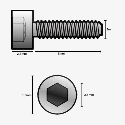M3 X 8mm Hex Allen Socket Head SS202 Bolt (Pack of 10)