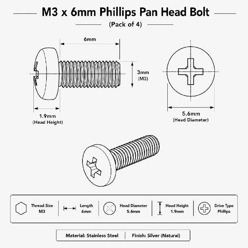 M3 x 6mm Phillips Pan Head Bolt 