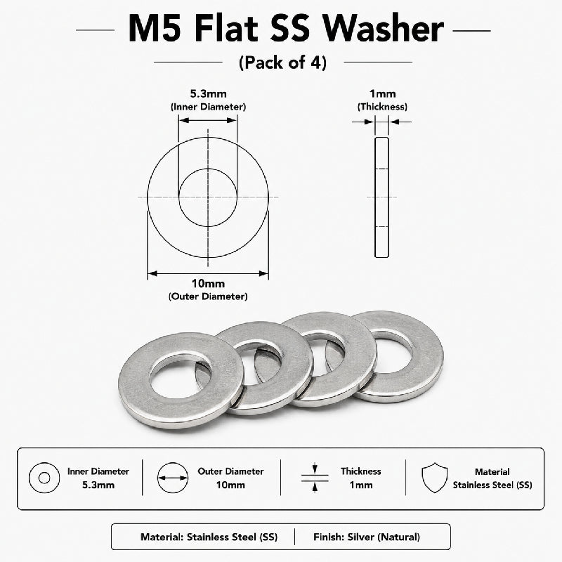 M5 Flat SS Washer (Pack of 4)