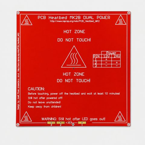 MK2B 3D Printers Dual Power PCB Heat Bed - Red