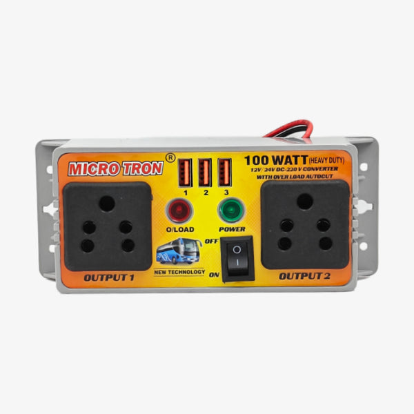 12/24V to 220V DC to AC Converter - 100W with Overload Protection Light