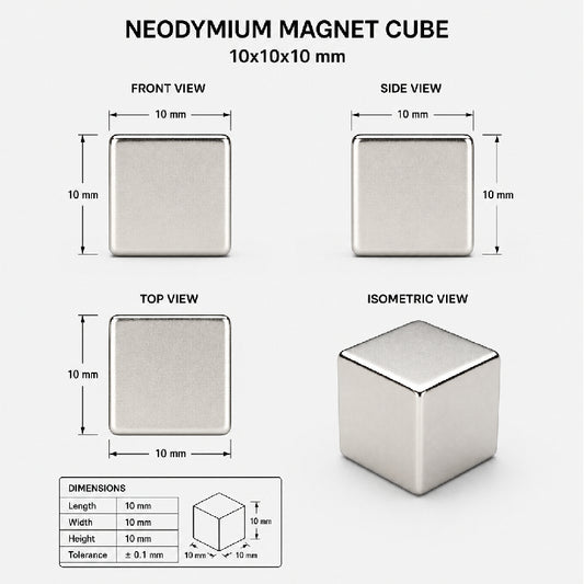 Neodymium (NdFeB) 10x10x10 mm Block Magnet - High-Strength Rare Earth Magnet