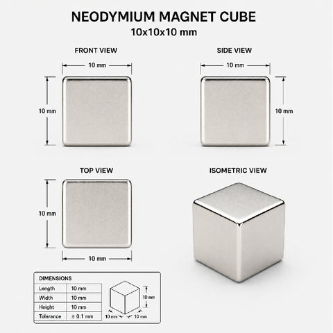 Neodymium (NdFeB) 10x10x10 mm Block Magnet - High-Strength Rare Earth Magnet