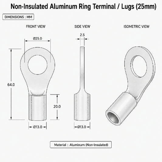 Non-Insulated Aluminum Ring Terminal / Lugs (25mm)