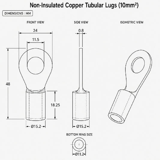 Non-Insulated Ring Terminal / Lugs (70mm/H-12mm)