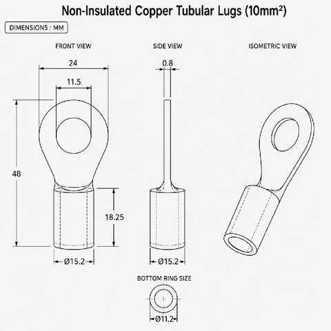 Non-Insulated Ring Terminal / Lugs (70mm/H-12mm)