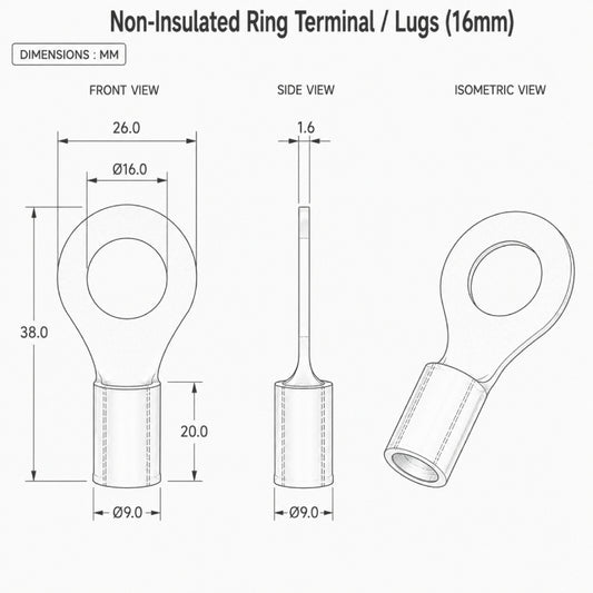 Non-Insulated Ring Terminal / Lugs (16mm)