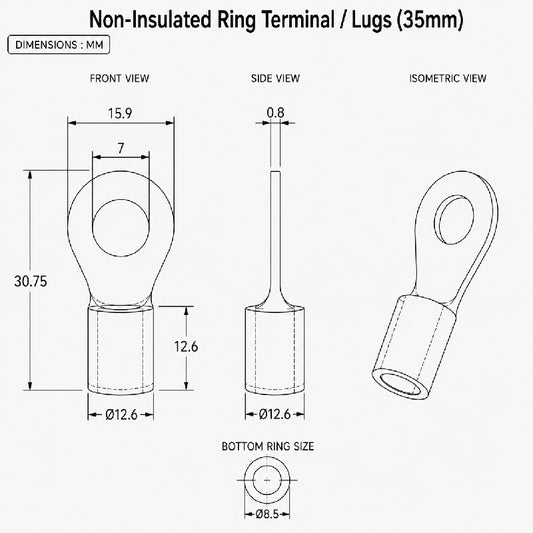Non-Insulated Ring Terminal / Lugs (35mm)