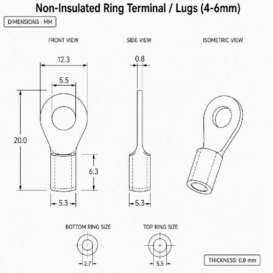 Non-Insulated Ring Terminal / Lugs (4-6mm)