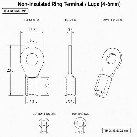 Non-Insulated Ring Terminal / Lugs (4-6mm)