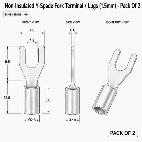 Non-Insulated Y-Spade Fork Terminal / Lugs (1.5mm) - Pack Of 2