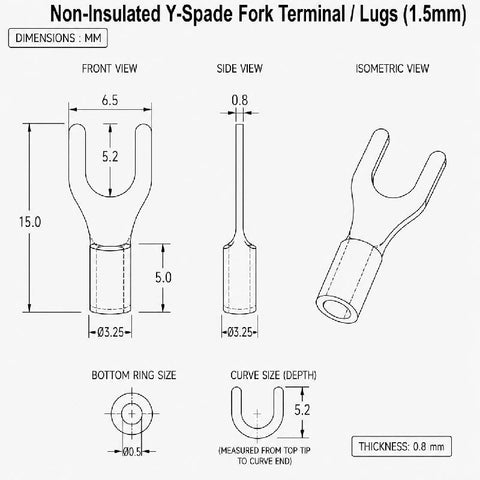 Non-Insulated Y-Spade Fork Terminal / Lugs (1.5mm) - Pack Of 2